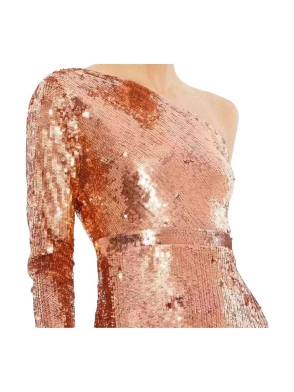 Mac Duggal Cognac Gold Sequin One-Shoulder Gown Size 8 - Picture 8 of 11